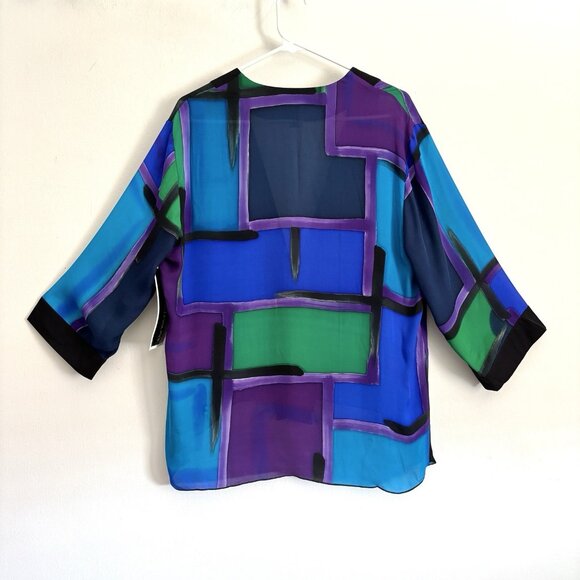 NEW Drapers & Damons Blue and Purple Silk Kimono Front Clasp Women’s Size Large - Picture 7 of 8